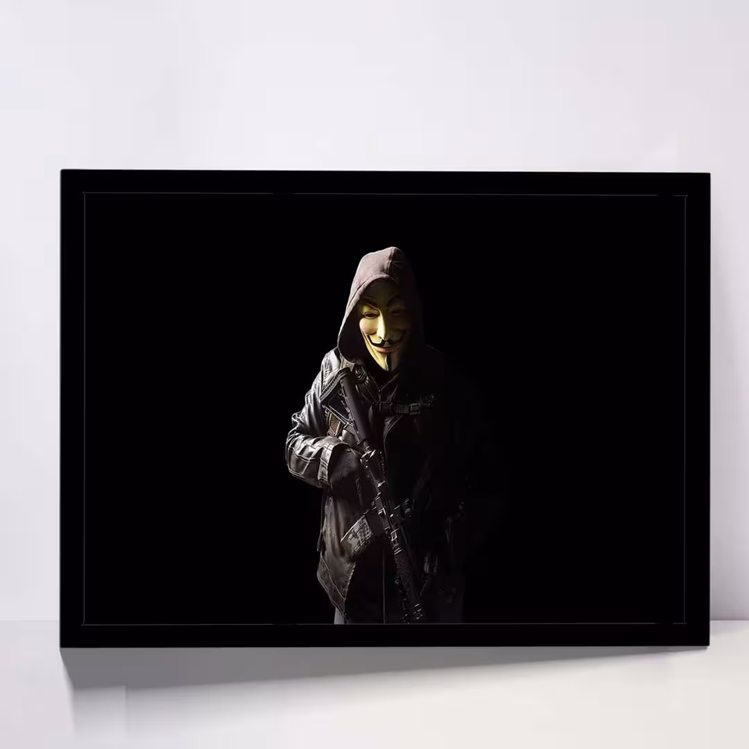 تابلو مدل anonymous mask person with gun کد F-10024