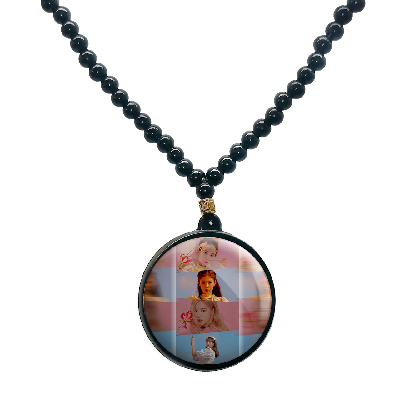 گردنبند پرمانه طرح بلک پینک کد pmd.17966 مدل دو طرفه