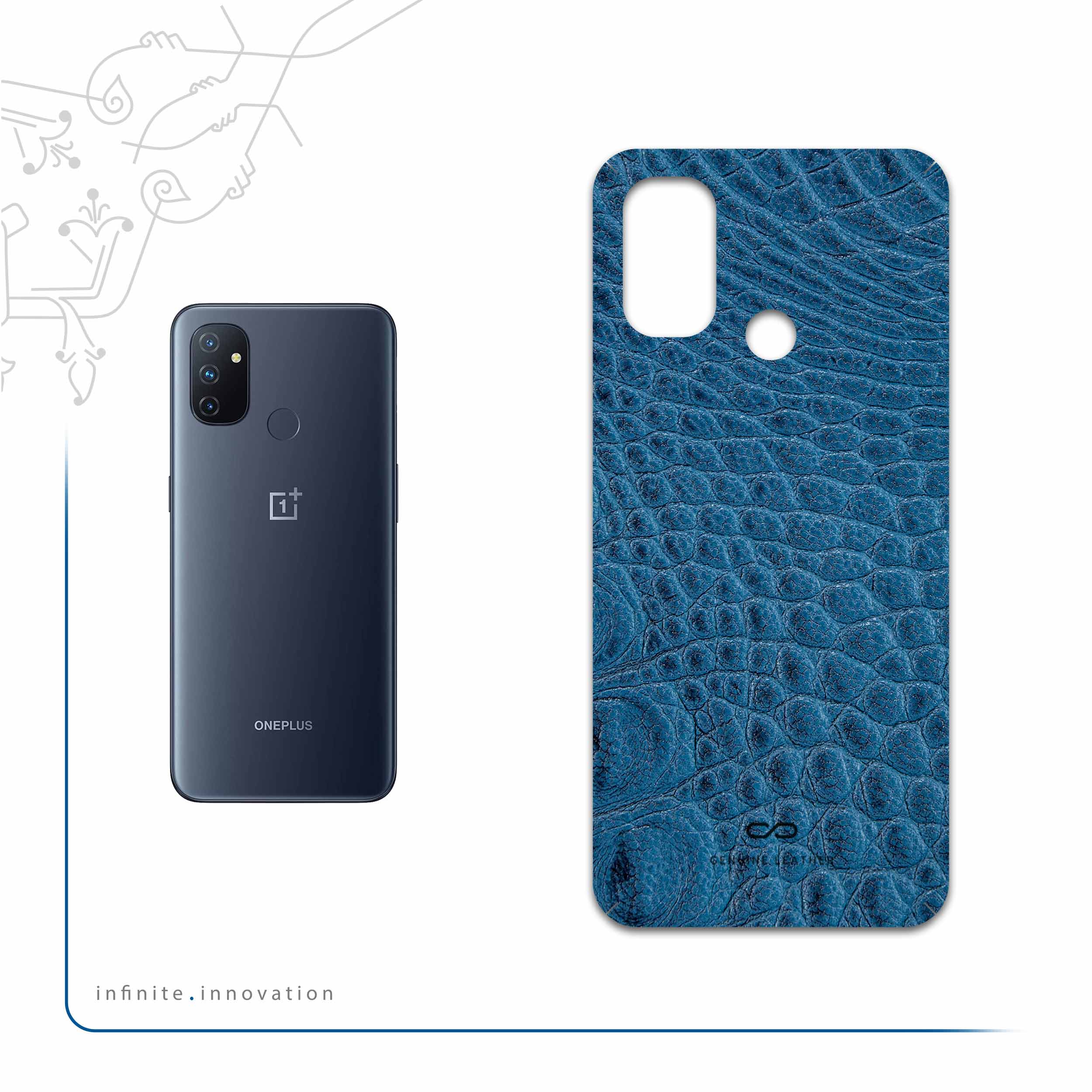 برچسب پوششی ماهوت مدل Blue-Crocodile-Leather مناسب برای گوشی موبایل وان پلاس Nord N100