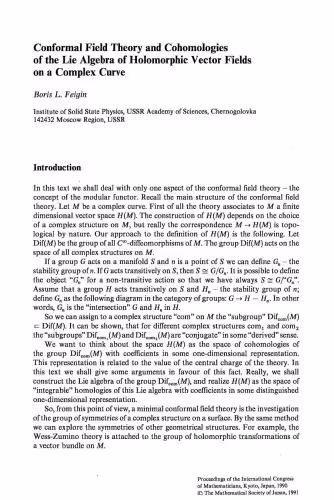خرید و دانلود نسخه کامل کتاب Conformal Field Theory and Cohomologies of the Lie Algebra of Holomorphic Vector Fields on a Complex Curve