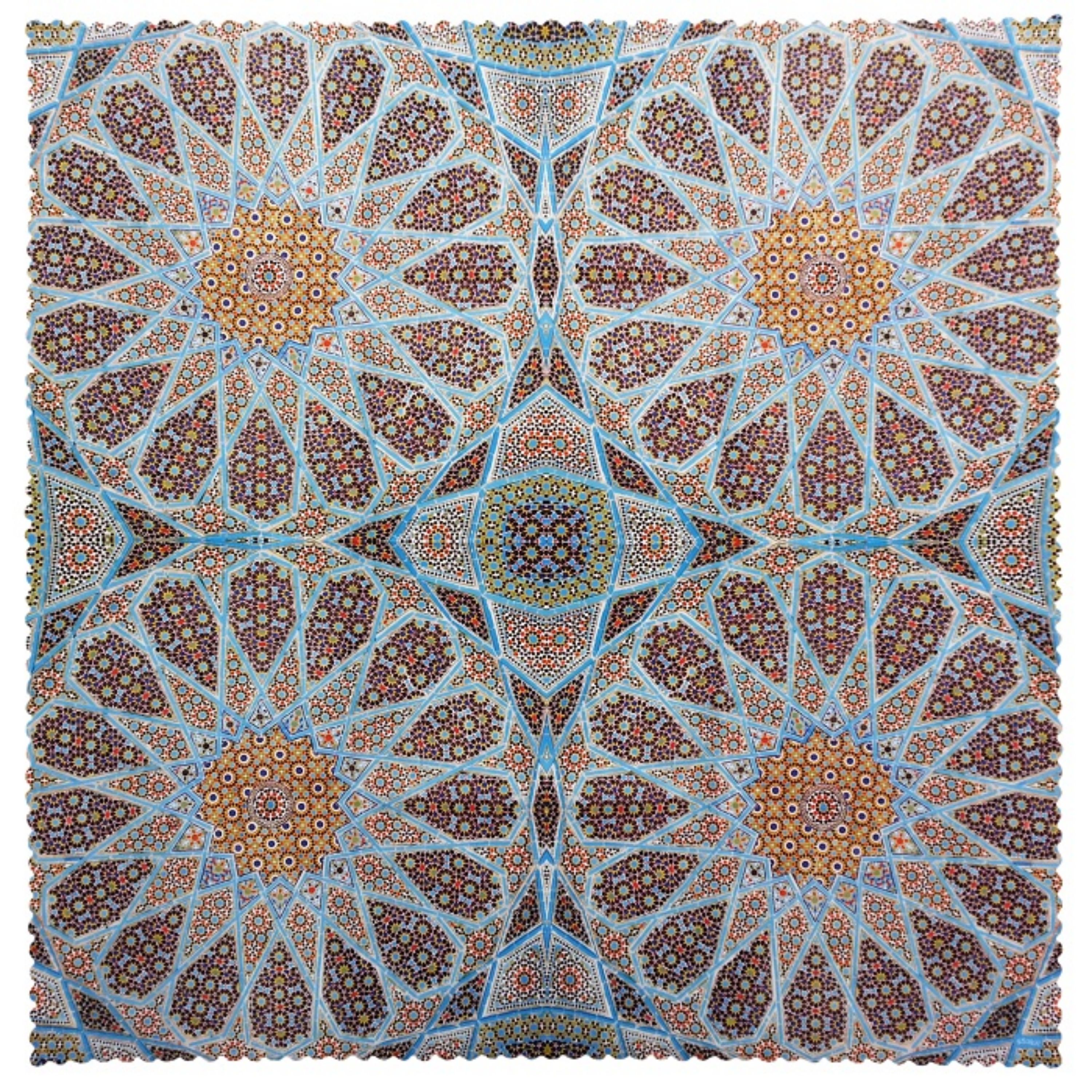 رومیزی مخمل کوبیده جنس و رنگ عالی کد MAKHMOR9 طرح کاشی رنگ آبی بدون آستر