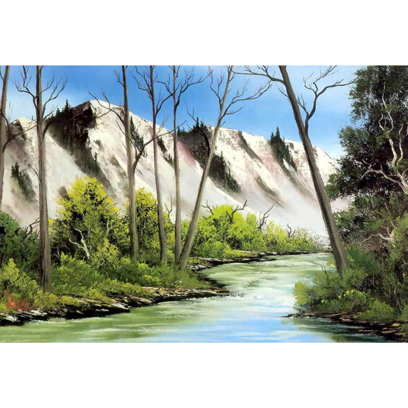 تابلو شاسی طرح نقاشی منظره رودخانه جنگل درخت مدل T1103 | دنیای قاب