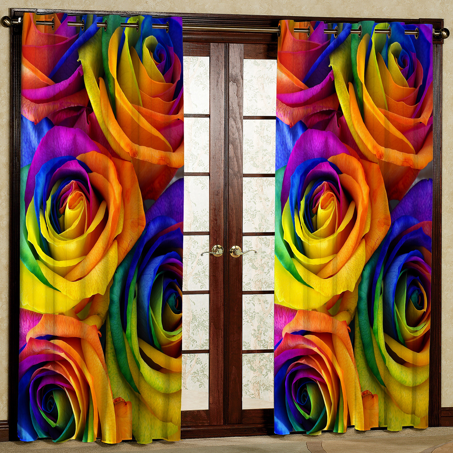 پرده مدل گل رز هلندی هازان پانچی کد 1815 سایز 140x200 سانتی متر