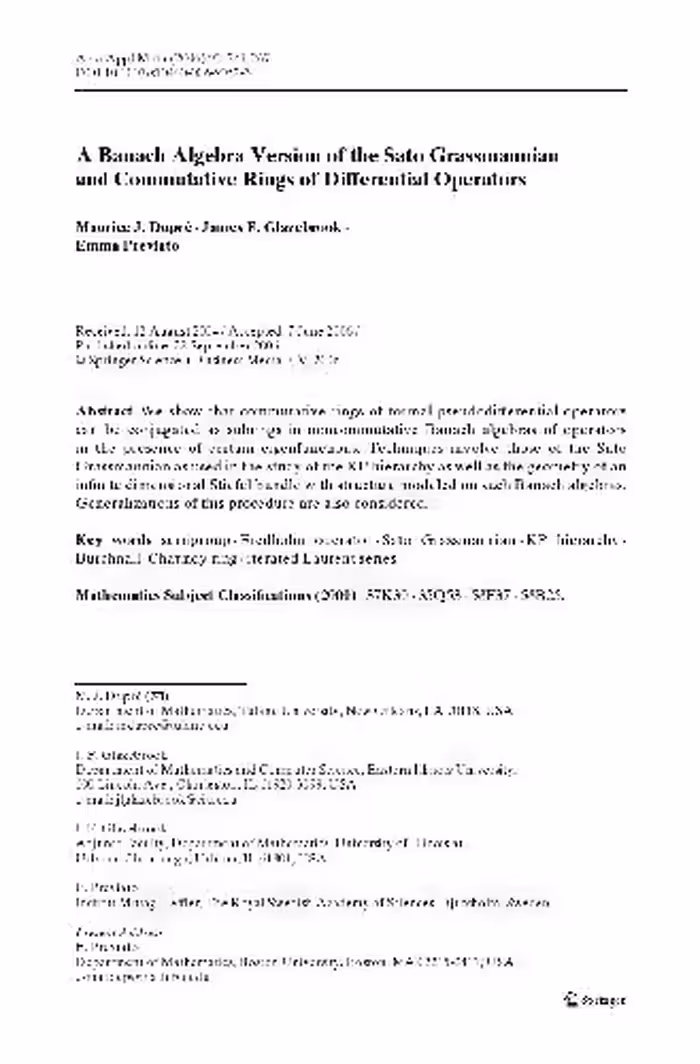 خرید و دانلود نسخه کامل کتاب A Banach Algebra Version of the Sato Grassmannian and Commutative Rings of Differential Operators