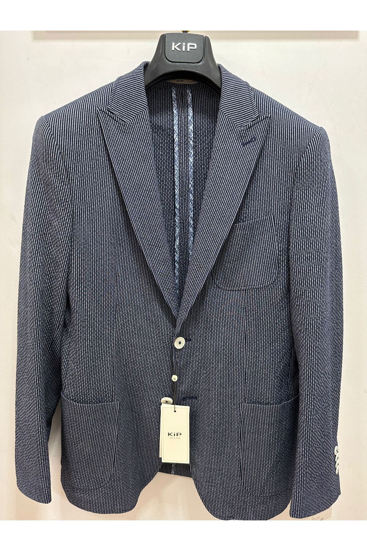 کت آبی مردانه کیسه یقه کرو با یک شکاف پارچه ای ویفر راه ژاکت Blazer Double Button Kip