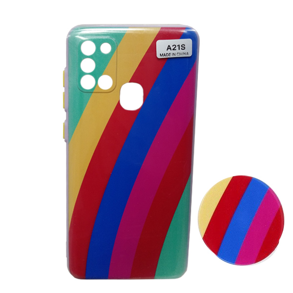 کاور مدل رنگین کمانی کد 231 مناسب برای گوشی موبایل سامسونگ Galaxy A21s به همراه پاپ سوکت