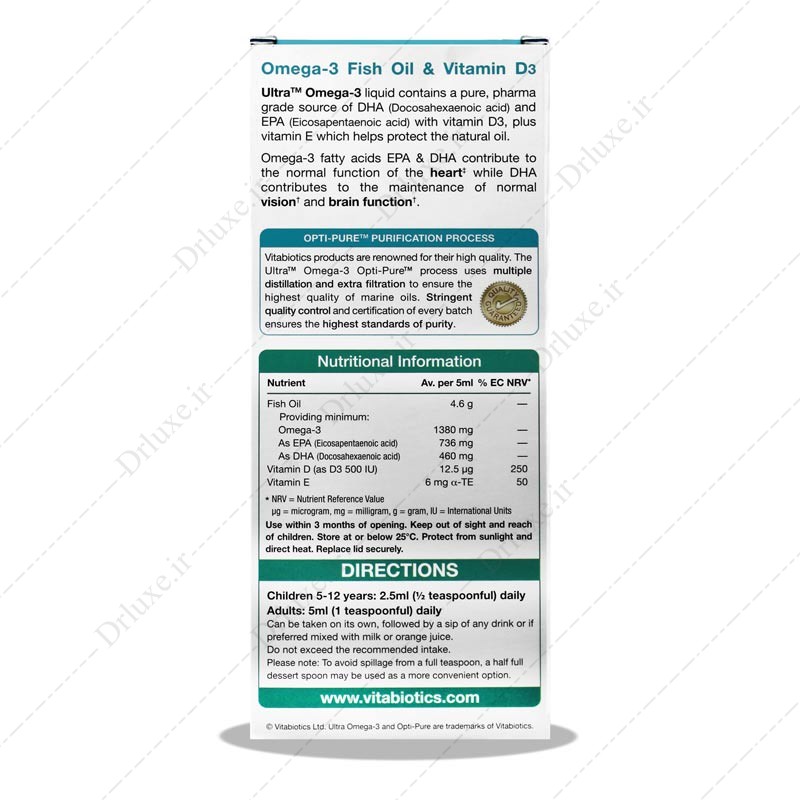 مشخصات، قیمت و خرید شربت اولترا امگا 3 ویتابیوتیکس 250 میلی لیتر- داروخانه انلاین دکترلوکس