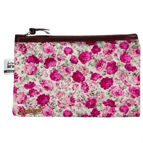 پوشه پارچه ای طرح گل ریز سفید صورتی سویل