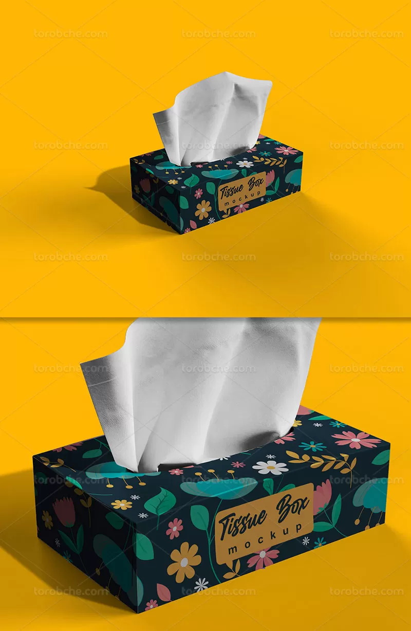 موکاپ جعبه بسته بندی دستمال کاغذی | گرافیک با طعم تربچه