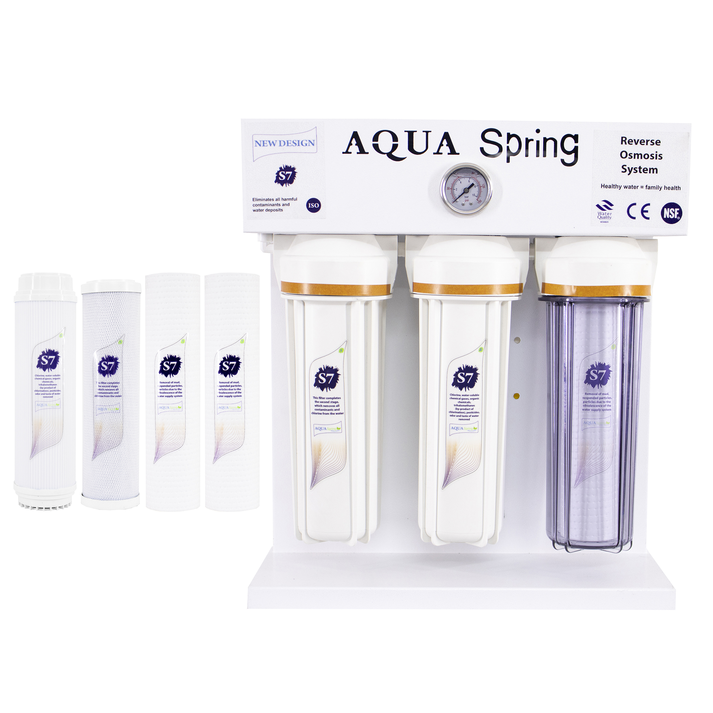 دستگاه تصفیه کننده آب آکوآ اسپرینگ مدل RO-S7-WZ 7003 به همراه فیلتر  مجموعه 4 عددی