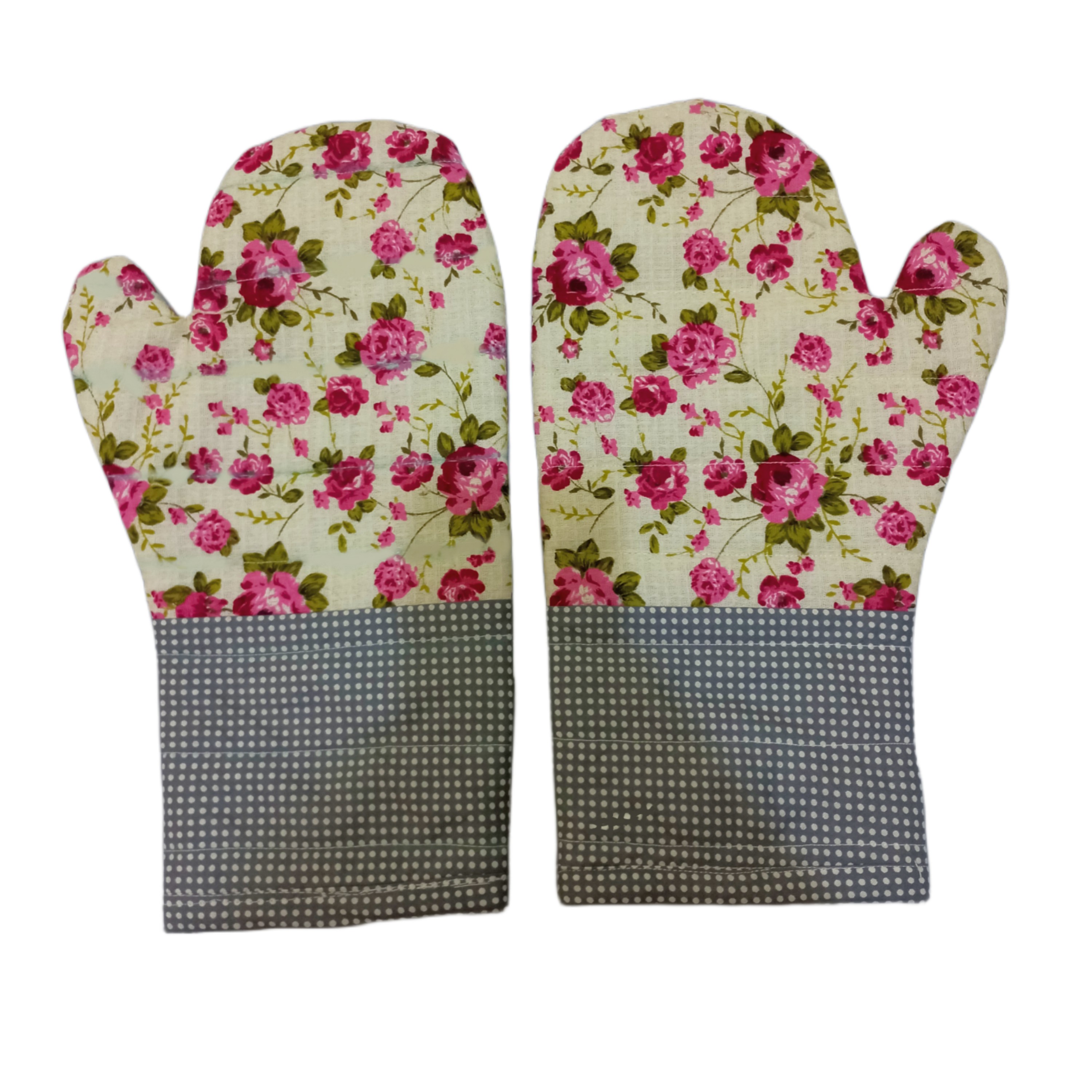 دستگیره ی گلدار سفیدِ سرویسِ پارچه ایِ آشپزخانه 