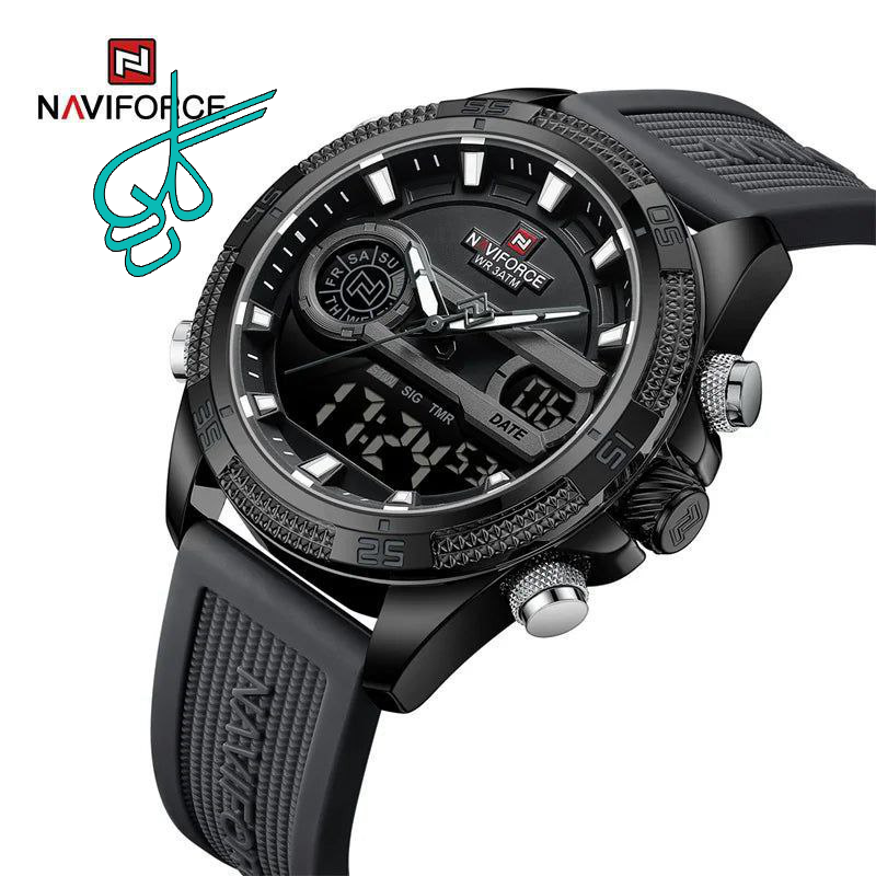 خرید ساعت مردانه نیوی فورس مدل 9223موتور ژاپن ضدآب جنس بند پیو با کیفیت دو زمانه روز شمار تقویم دار چراغ دار با کیفیت دارای جعبه و پاکت اصلی کد 1920967 - ردگل