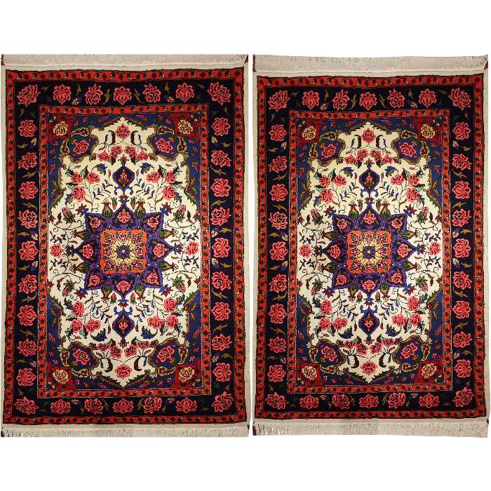 فرش دستبافت دو متری طرح گل سرخ بیجار کد 254 یک جفت