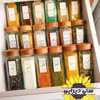 پک 18 عددی ادویه پاش طرح مک کارتی مدل بامبو  و  3 عدد استند کشویی و برچسب ضدآب