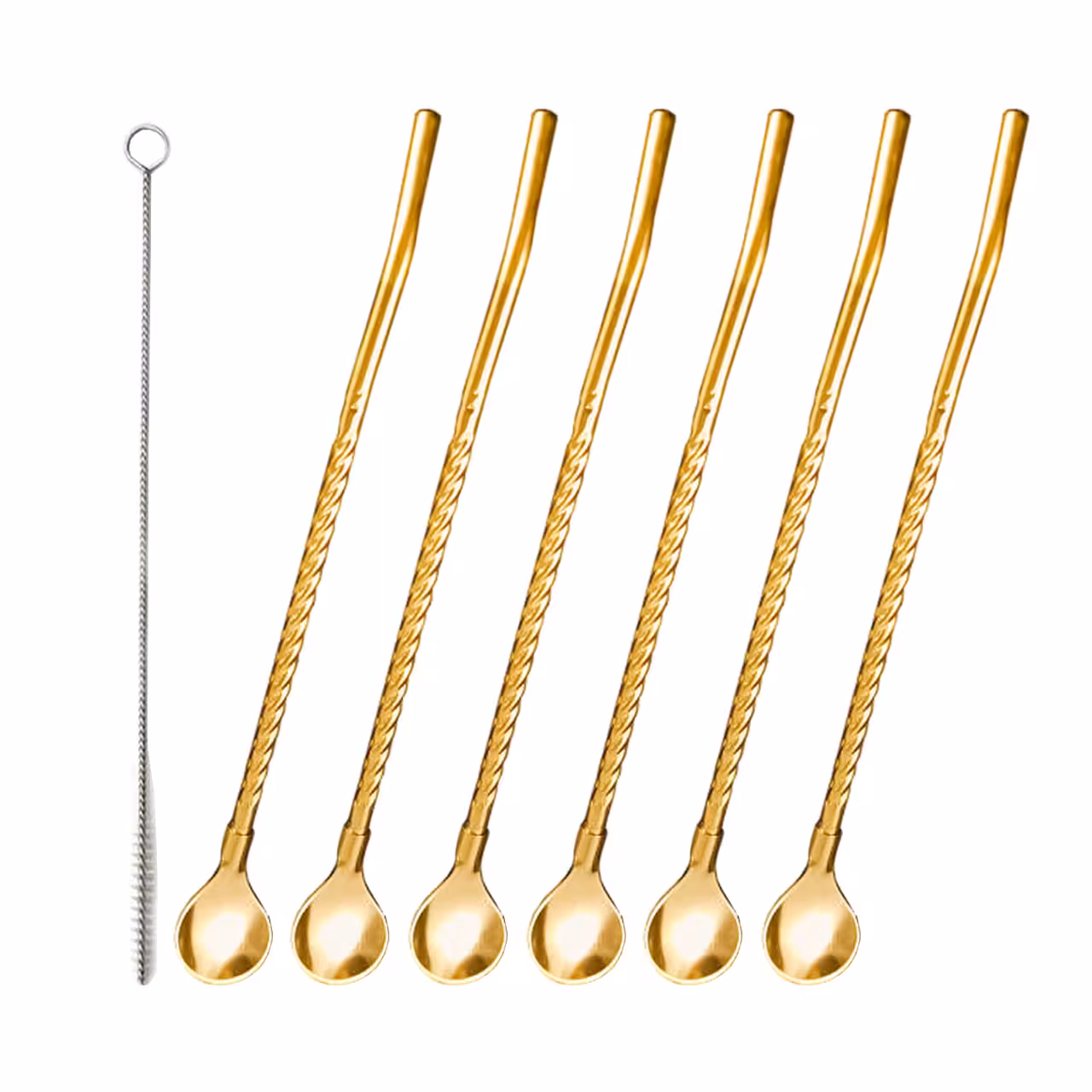 قاشق شربت خوری مدل Straw spoon بسته 6 عددی به همراه فرچه