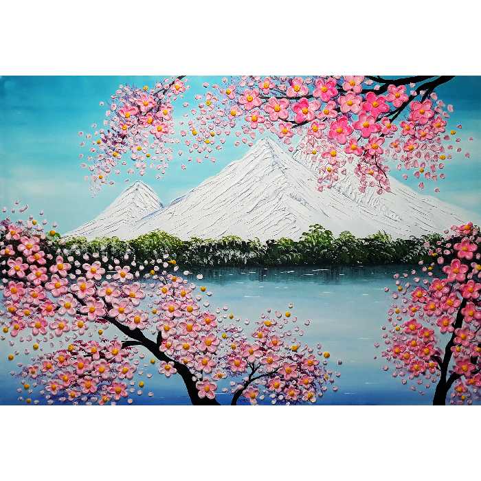  تابلو نقاشی میکس مدیا طرح منظره بهاری برجسته کد 305