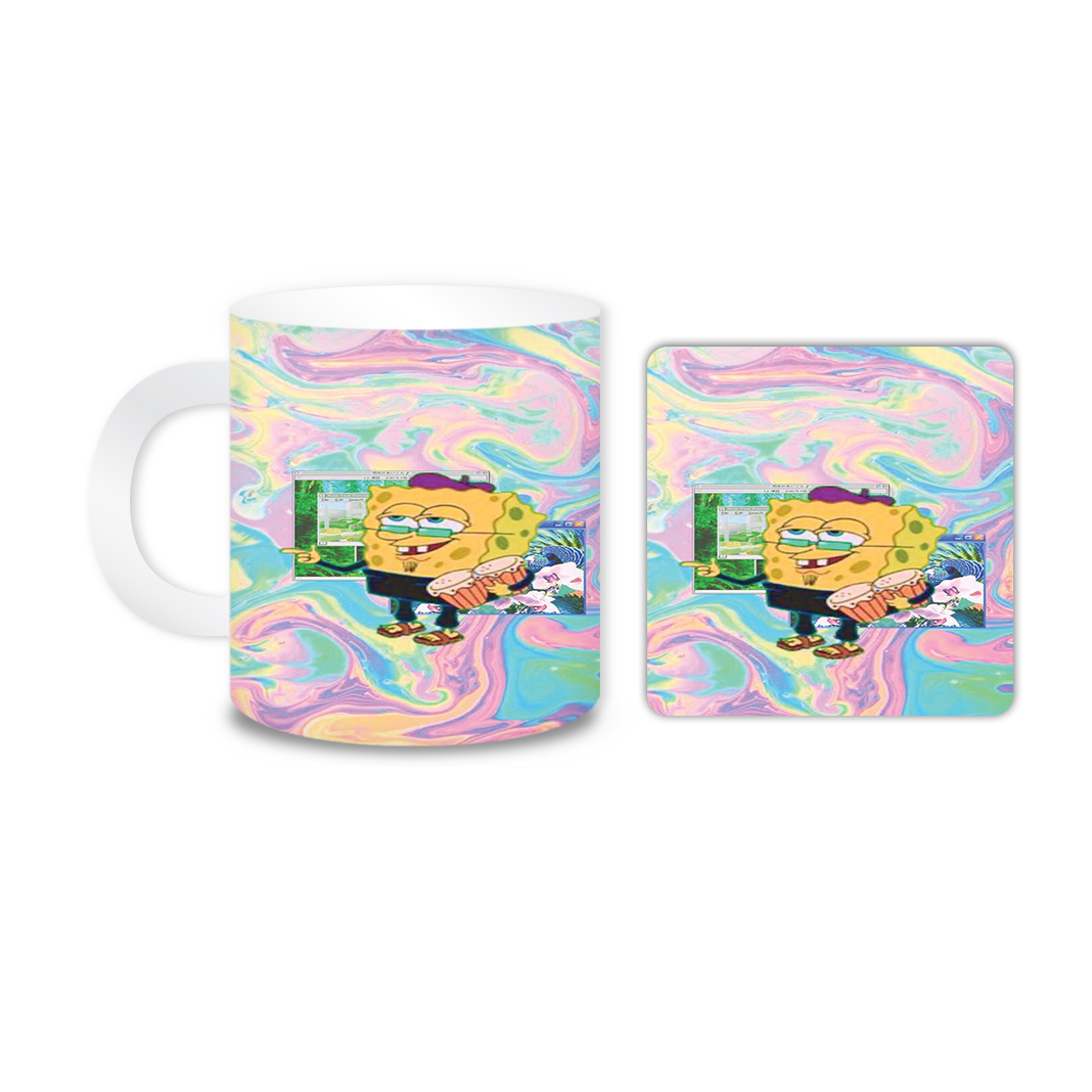 ماگ مدل باب اسفنجی کد 2001 به همراه زیر لیوانی