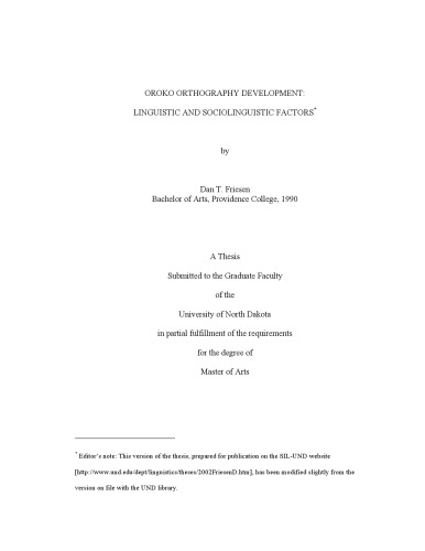 خرید و دانلود نسخه کامل کتاب Oroko Orthography Development: Linguistic and Sociolinguistic Factors