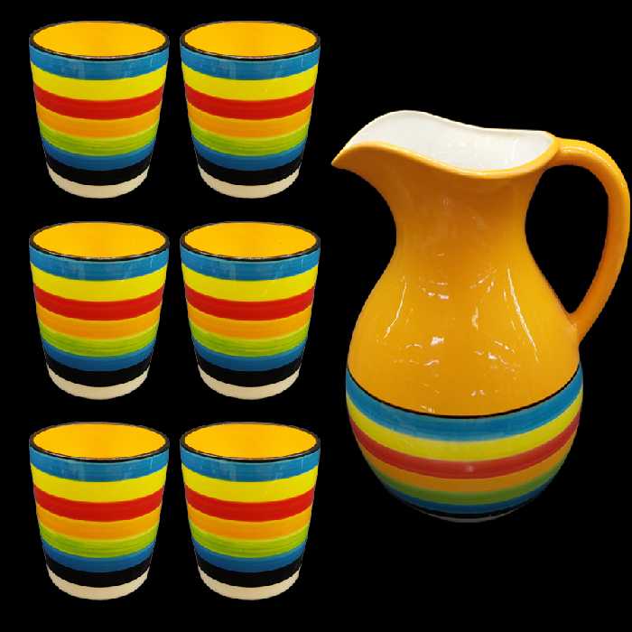 ست 7 تکه پارچ و لیوان سرامیکی مدل رنگین کمان