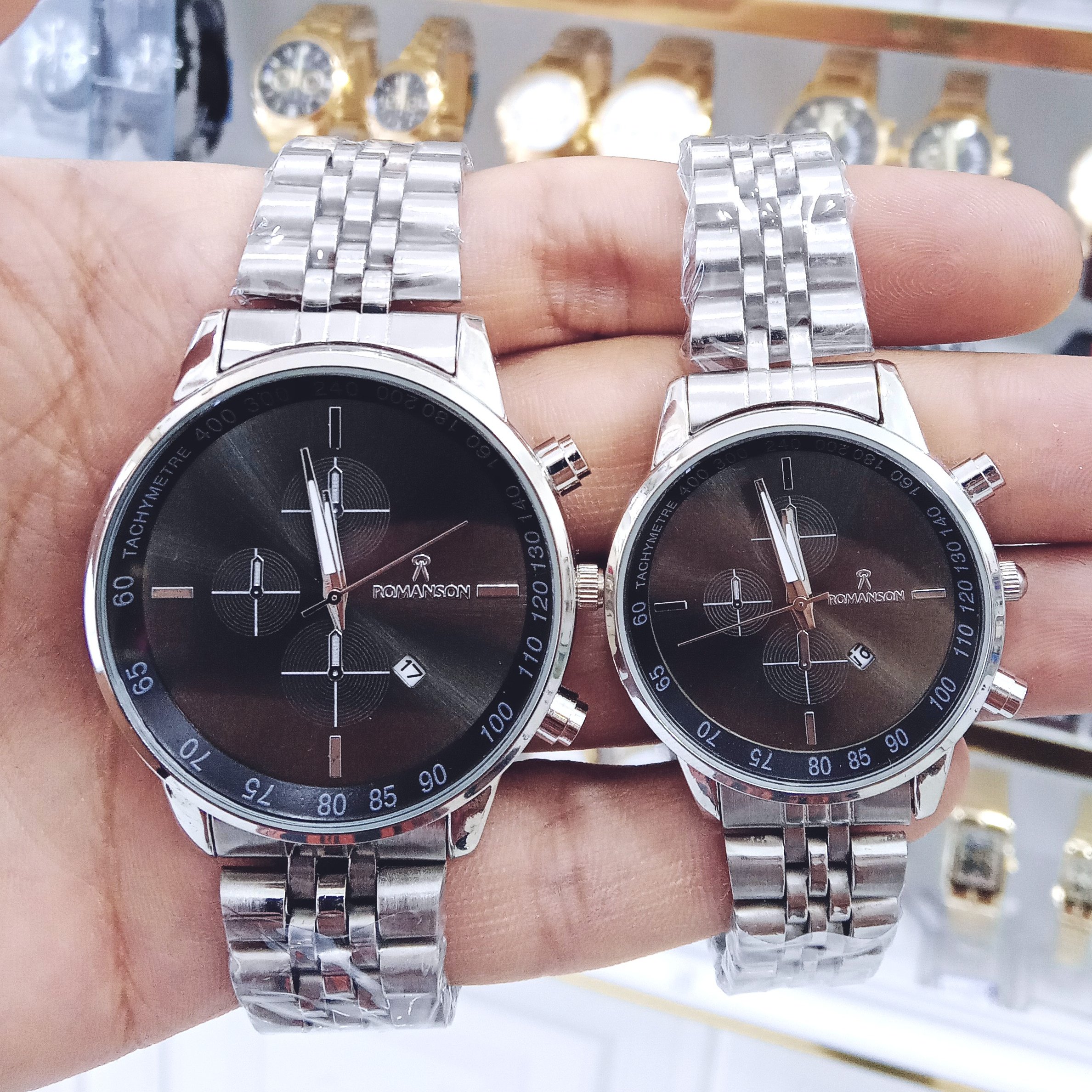 ساعت ست رومانسون زنانه و مردانه ROMANSON رنگ ثابت ضد اب طرح 3موتور تقویم دار ارسال رایگان همراه با جعبه