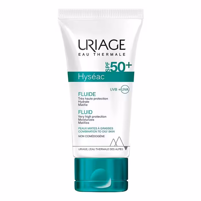 فلوئید ضد آفتاب بی رنگ اوریاژ  SPF50 مدل Hyseac مناسب پوست های چرب و مختلط حجم 50 میلی لیتر