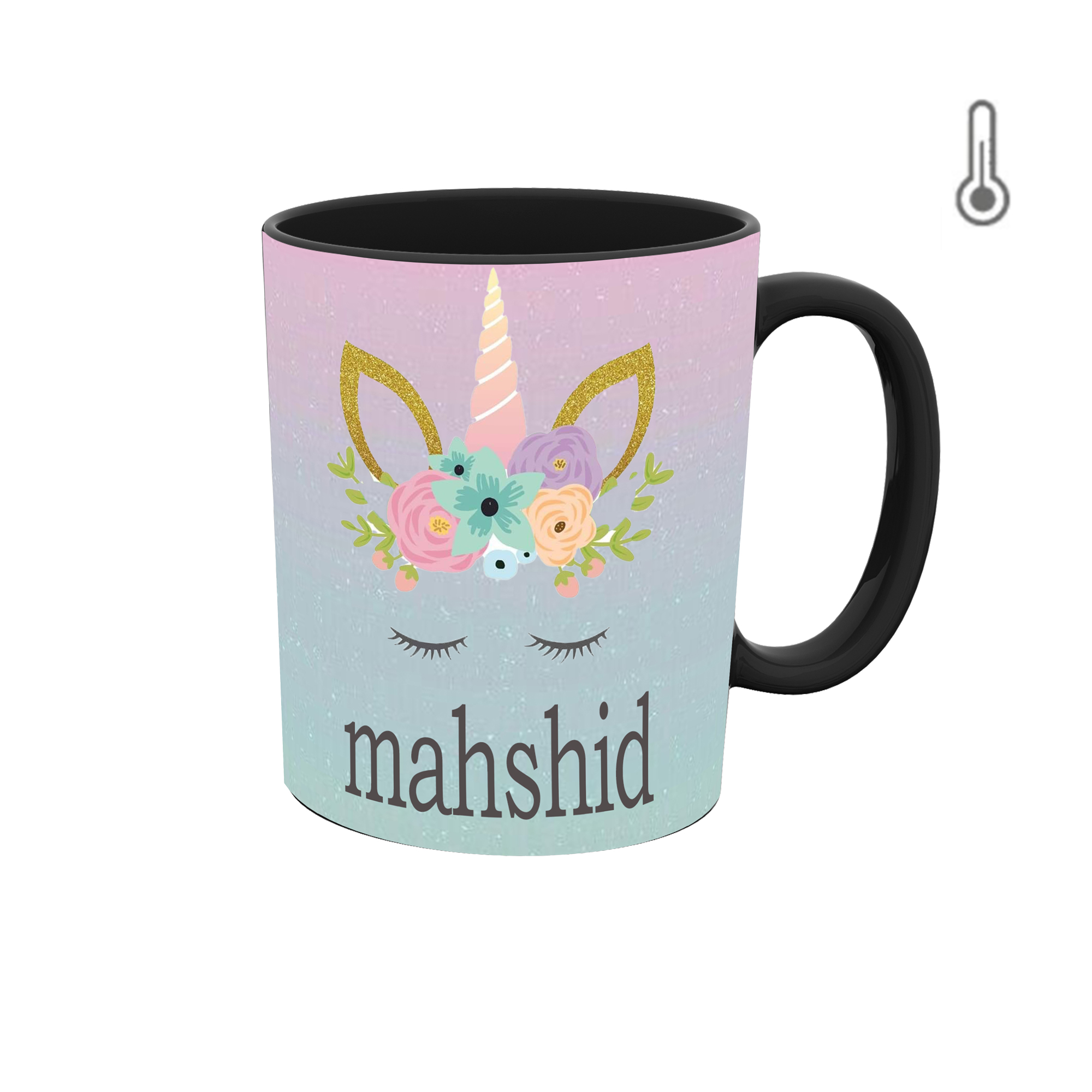 ماگ حرارتی طرح اسم مهشید مدل unicorn یونیکورن 