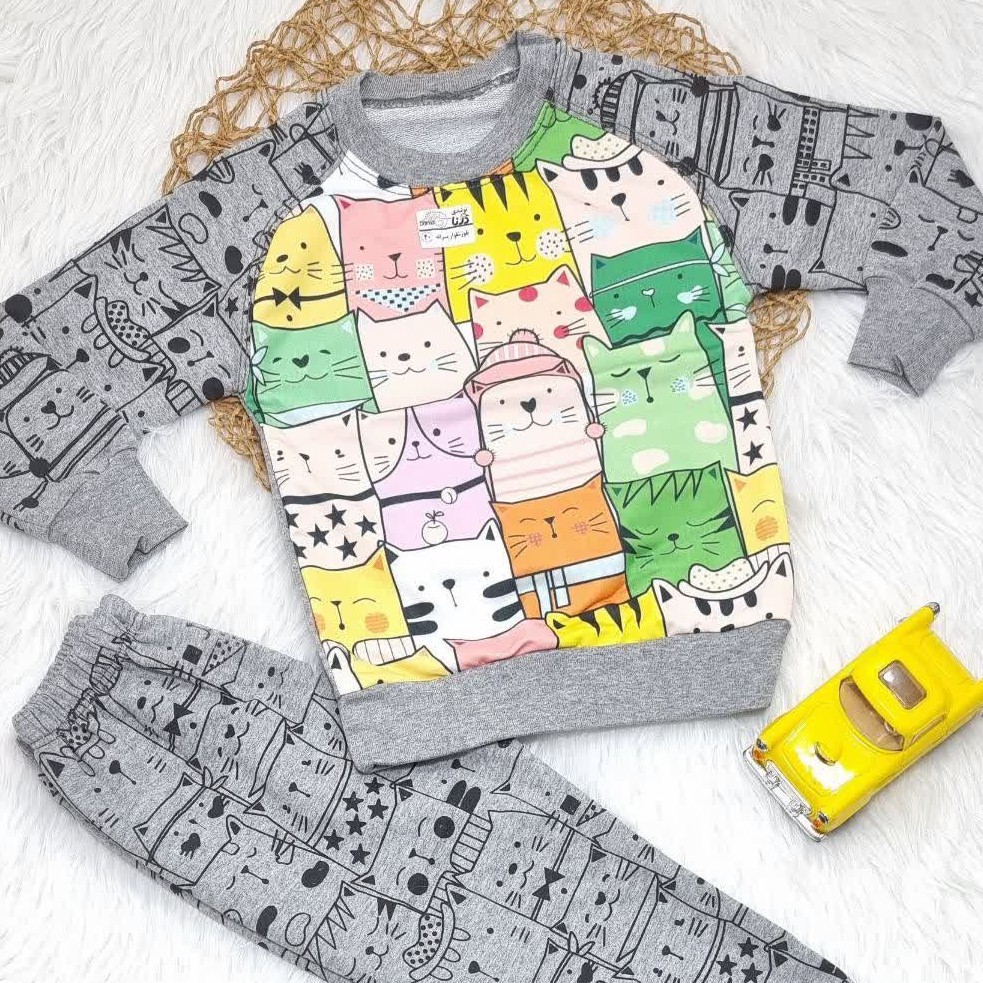 ست بلوز و شلوار تمام چاپ اسپرت دخترانه و پسرانه در د. رنگ طوسی تیره و روشن سایز 40 تا 55 مناسب 1.5 تا 9 سال با قیمت عالی