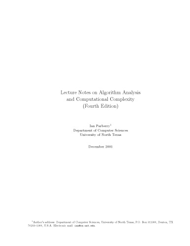خرید و دانلود نسخه کامل کتاب Lecture Notes on Algorithm Analysis and Computational Complexity (Fourth Edition)