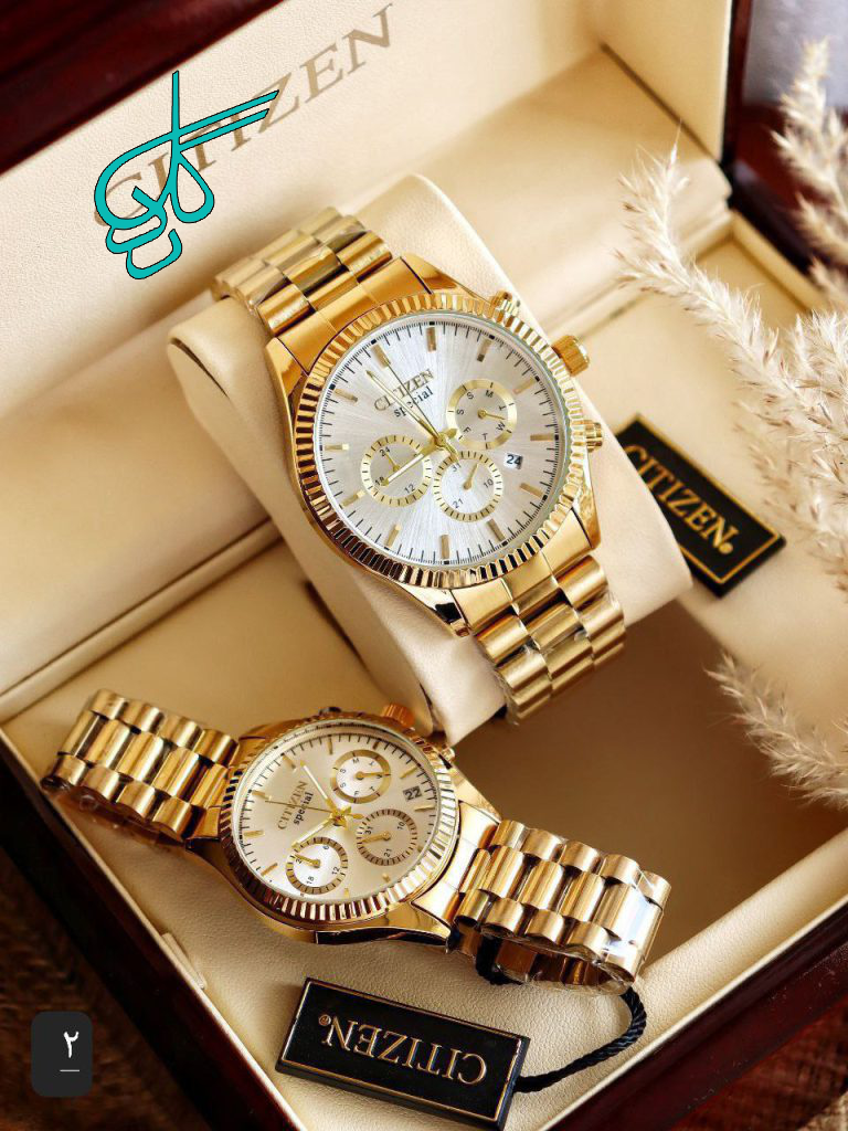 خرید ست ساعت مردانه و زنانه سیتیزن کرنوگراف بندقفلی رنگ ثابت قفل پروانه ای کد 2115290 - ردگل