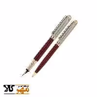 قلم ست خودکار و خودنویس نیمه قرمز لاکی - نقره ای IPLOMAT مدل LORD