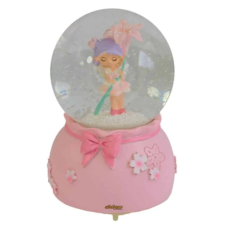 گوی فانتزی کوچک موزیکال صورتی طرح دختر و شاخه گل