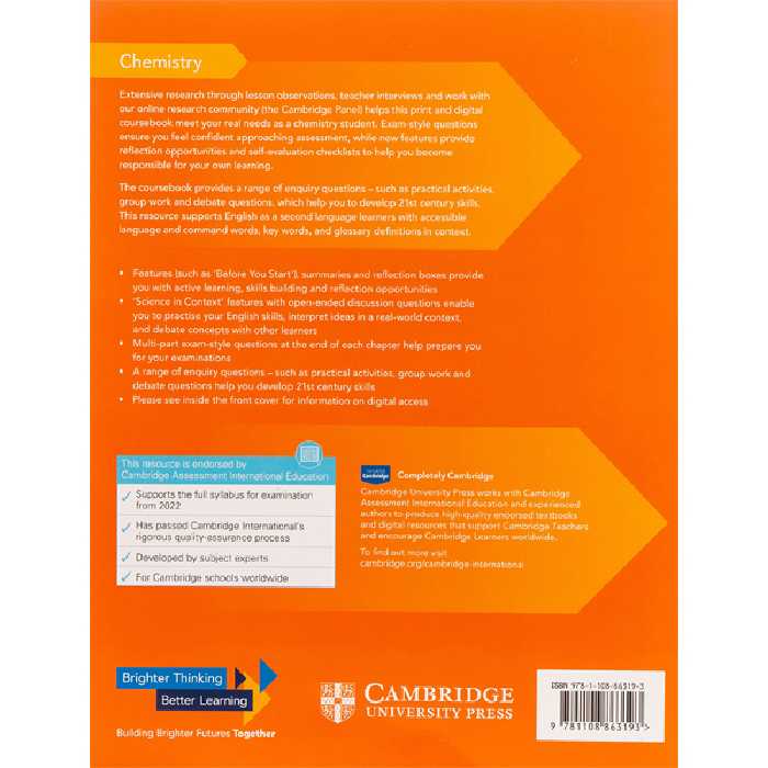 کتاب Cambridge International AS &amp; A Level Chemistry Coursebook اثر Lawrie Ryan انتشارات دانشگاه کمبریج
