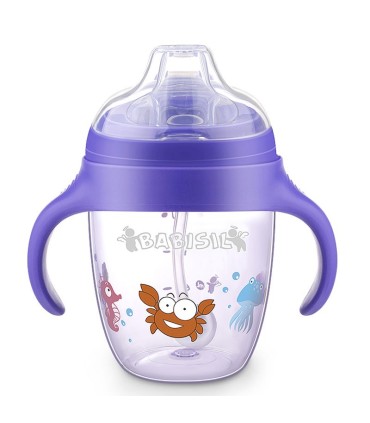 لیوان آبمیوه خوری سوپاپدار 360 درجه بیبی سیل رنگ بنفش Babisil