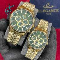 خرید ست ساعت زنانه و مردانه الگانس پلاس ساخت ژاپن کرنوگراف (سه موتور فعال) کیفیت عالی رنگ ثابت کد 2116371 - ردگل