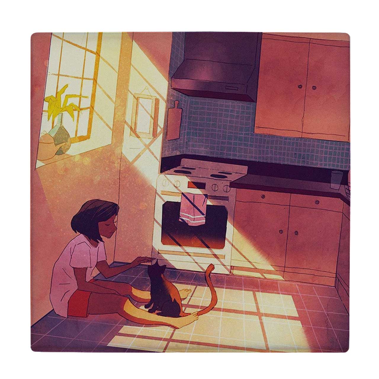 زیر لیوانی طرح دختر و گربه کد    3655396_1627