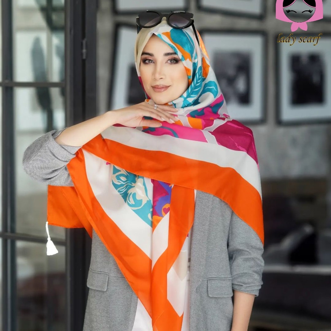 روسری وال نخی حاشیه نارنجی