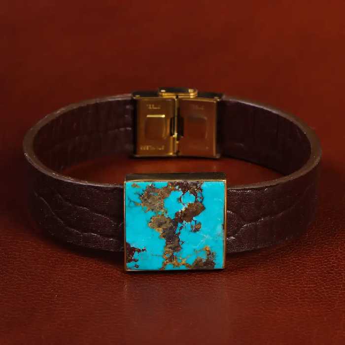 دستبند چرم فیروزه کد 23459 - جواهری مشاهیر