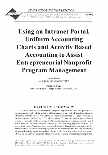 خرید و دانلود نسخه کامل کتاب Using an Intranet Portal, Uniform Accounting Charts and Activity Based Accounting to Assist Entrepreneurial Nonprofit Program Management