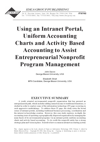 خرید و دانلود نسخه کامل کتاب Using an Intranet Portal, Uniform Accounting Charts and Activity Based Accounting to Assist Entrepreneurial Nonprofit Program Management