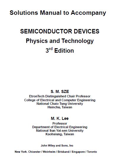 خرید و دانلود نسخه کامل کتاب Solution Manual for Semiconductor Devices: Physics and Technology (3rd Edition) - Pdf