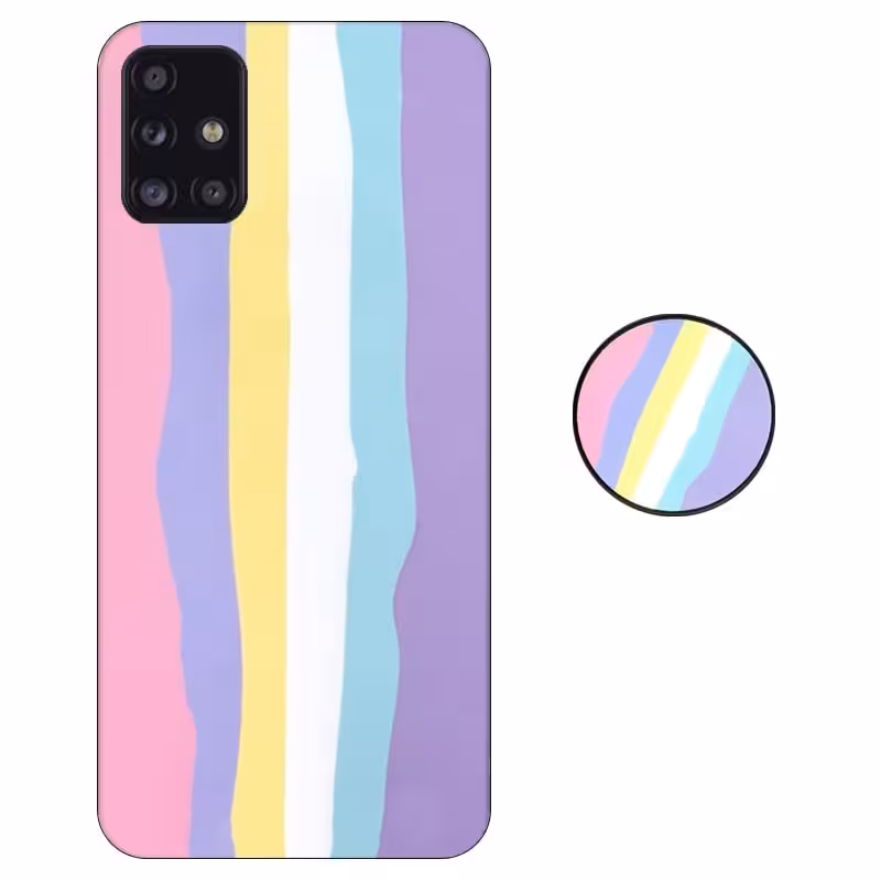 کاور گوشی سامسونگ Galaxy A51 مدل imd طرح رنگین کمانی پاستیلی به همراه پاپ سوکت ست