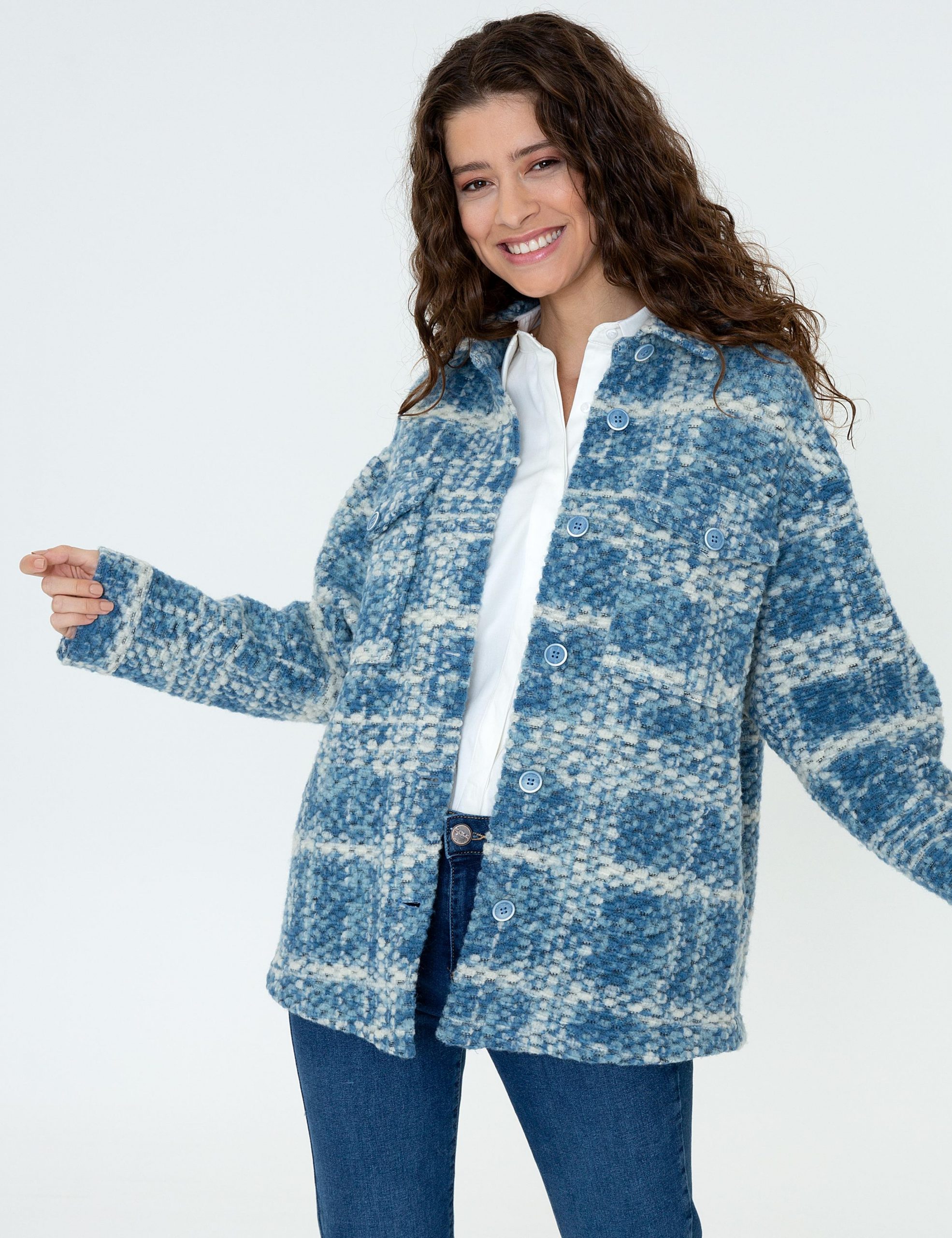 پالتو زنانه آبی پیرکاردین - فروشگاه لباس شهرمون