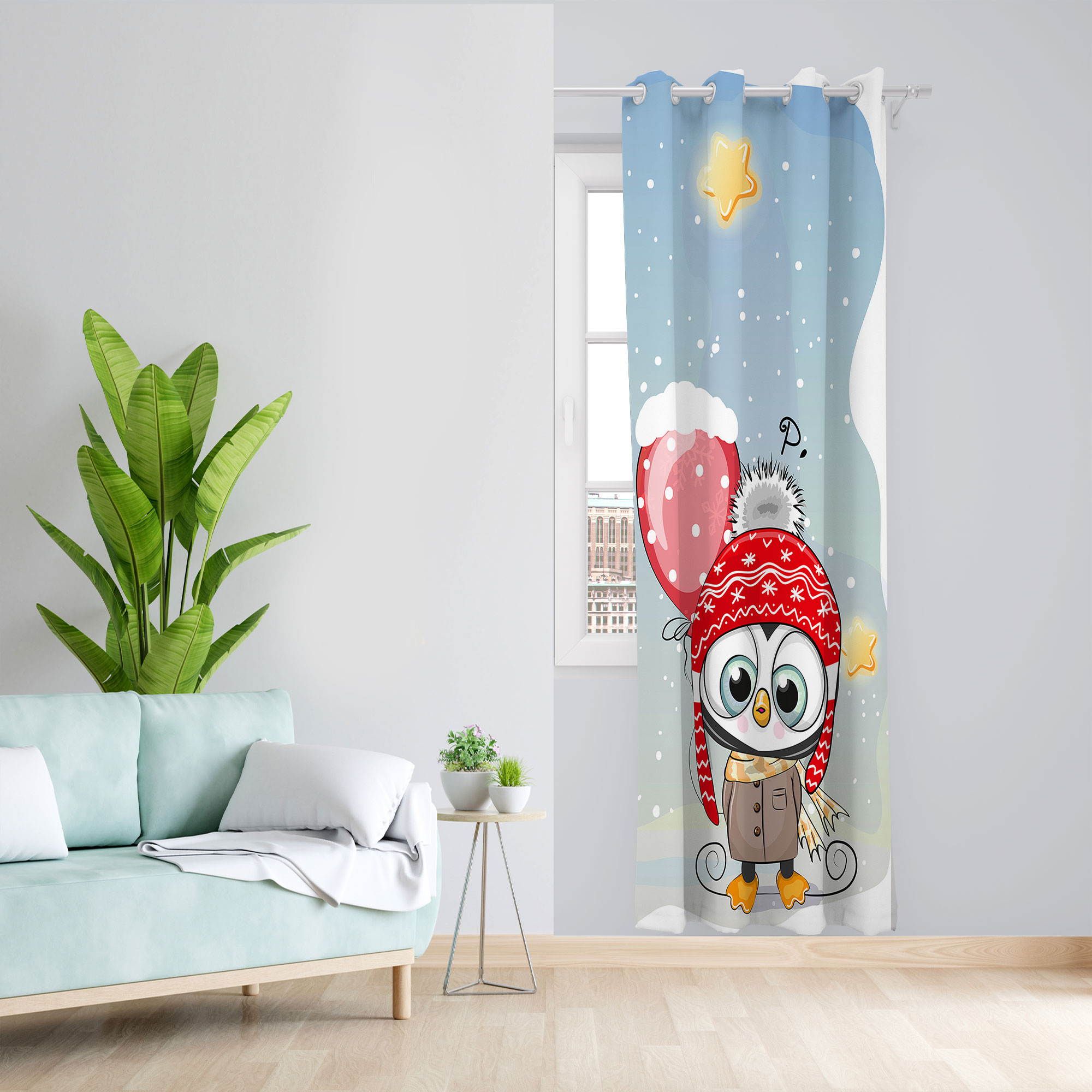 پرده مدل پنگوئن مخمل پانچی کد 4646 سایز 140x280 سانتی متر