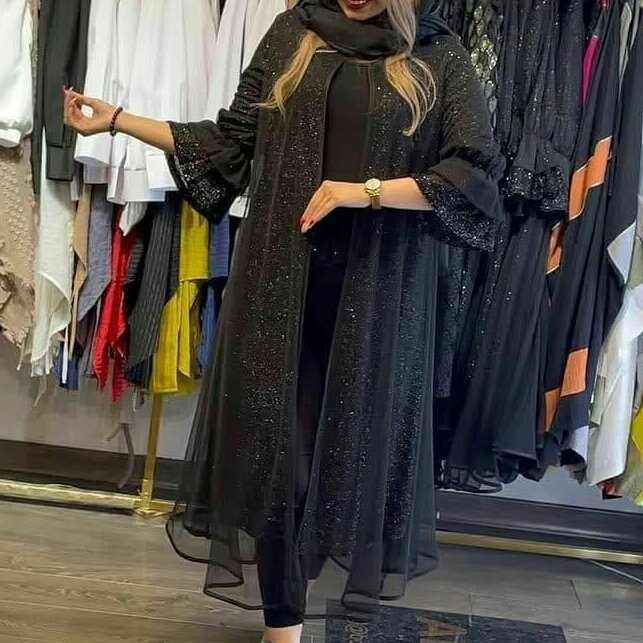 مانتو مجلسی لمه شاین دار بدون ریزش و تور مشکی مدل فرشته