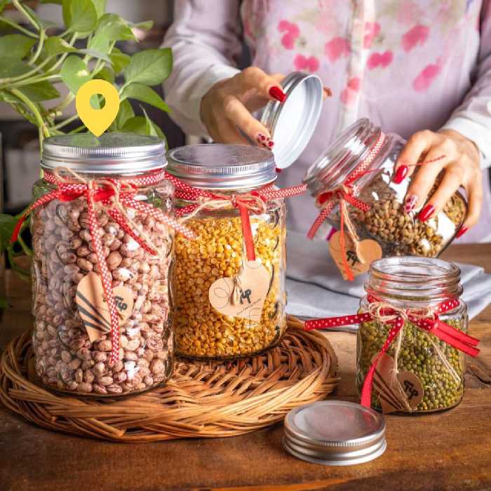 بانکه حبوبات طرح قلبِ سِنین سایز 4 با درب کانتینری