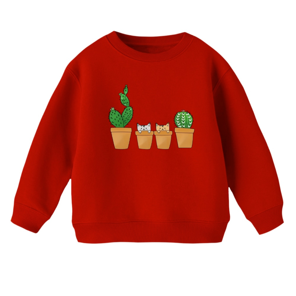 سویشرت بچگانه مدل کاکتوس و گربه رنگ قرمز