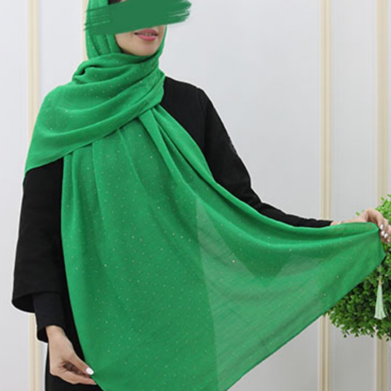 شال نگینی جنس وال اسلپ دور دوخت منگوله دار سبز  قواره 75 در 190