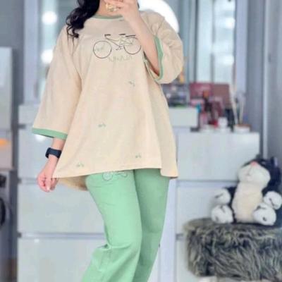 ست تیشرت شلوار گلدوزی زنانه جنس پنبه لاکرا درجه یک