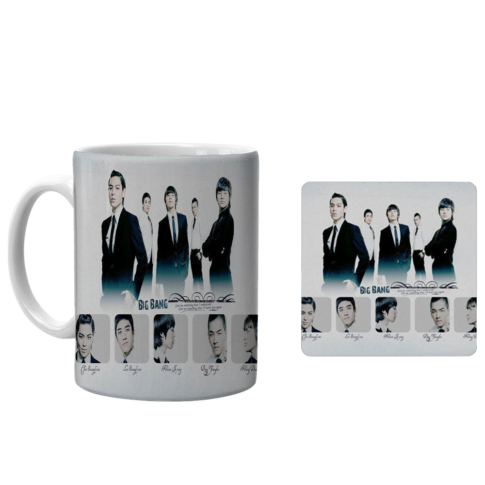 ماگ طرح گروه بیگ بنگ کد xa8 به همراه زیرلیوانی