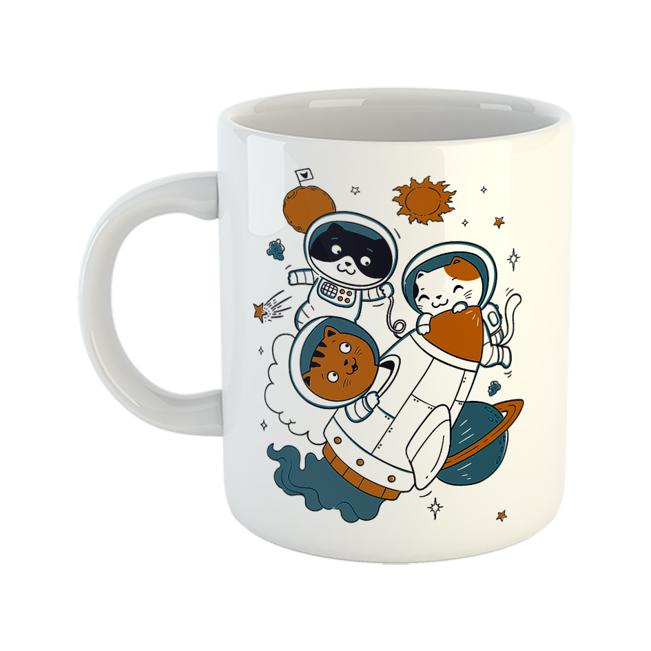 ماگ طرح گربه‌های فضانورد مدل موشک